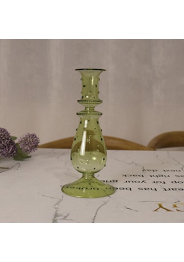 Suntek Cam Mumluk Standı Şamdan Dekor Yemek Noel 9x20.5cm Yeşil
