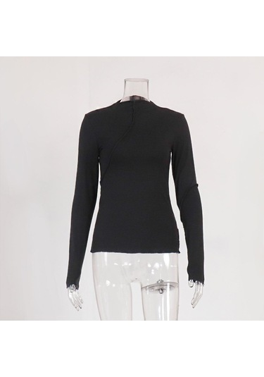 Yarı Yüksek Yaka Alt Gömlek Sonbahar Kadın Modası Eğimli İnce İç Uzun Kollu Kazak Üst Siyah