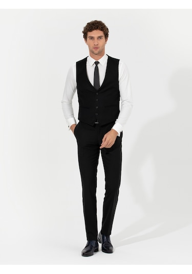 Cacharel Siyah Slim Fit Yün Karışımlı Yelek