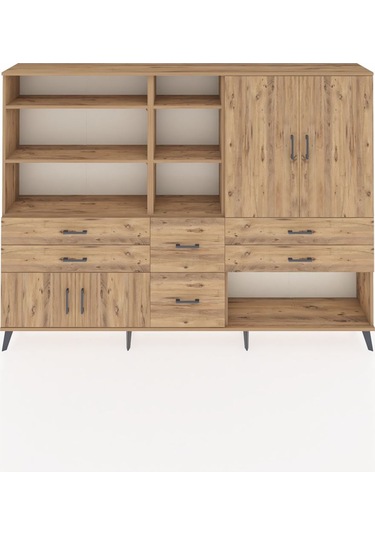 Arges Dolap 10 Raflı 6 Çekmeceli 4 Kapaklı 220x30x163 Çam-çam Çam-çam