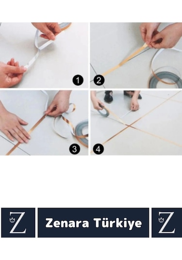 Premium Kendinden Yapışkanlı Su Geçirmez Fayans Arası Gold Şerit Derz Bant 1 Cm X 50 Metre 4 Adet