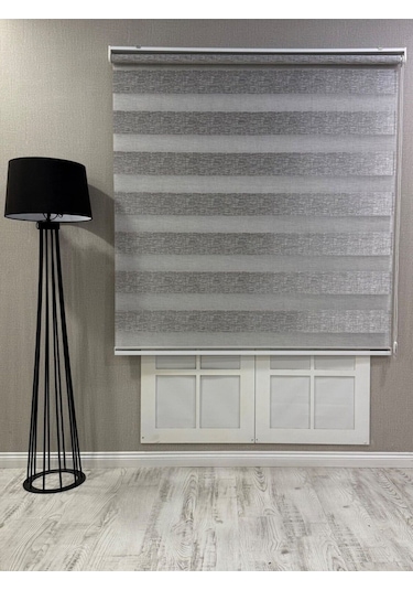 Delüks Zebra Stor Perde Geniş Plise Açık Gri Açık Gri
