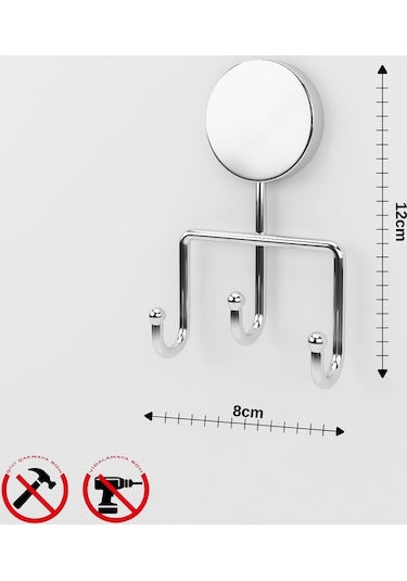 Alper Banyo İris Krom Yapışkanlı Üçlü Banyo Mutfak Askısı - İster Yapışkanlı İster Montajlı