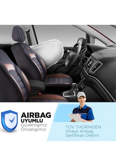 Panda Special Serisi Jakar Kumaş Oto Koltuk Kılıfı - Siyah - Taba