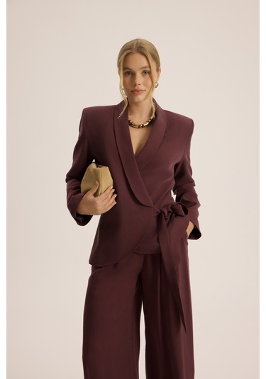 Mai Studios Co. Mirelka Bağlamalı Bordo Blazer Pantolon Takım Bordo