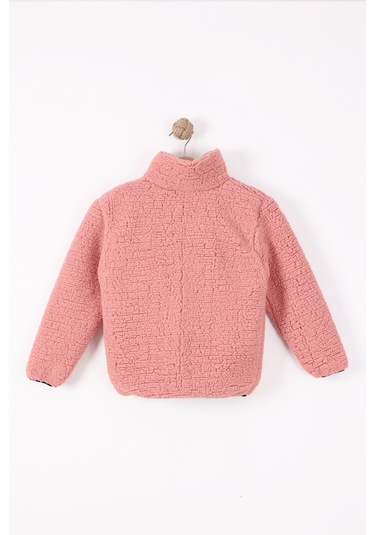 Monox Çocuk Lastik Manşetli Fermuarlı Unisex Kuzu Wellsoft Peluş Ceket Gül