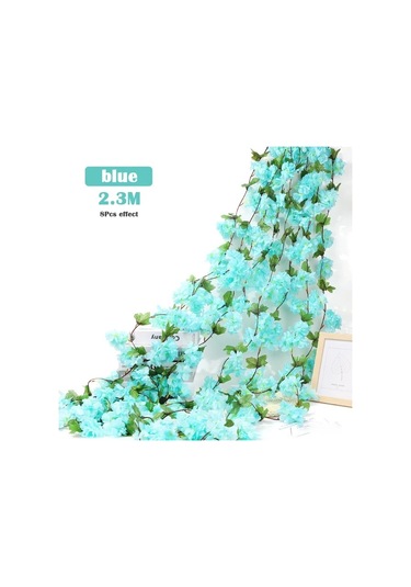 Yapay Çiçek Bahar Dalı Sarmaşık Japon Kiraz Çiçekli 230 Cm 18 Çiçekli 1.kalite Dolanabilen Model - Mavi