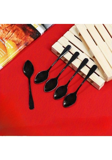 Willowhaven 99 Adet Siyah Uçlu Dayanıklı Mini Plastik Tatlı Kaşığı - Düğün Parti Pasta Çerez Siyah