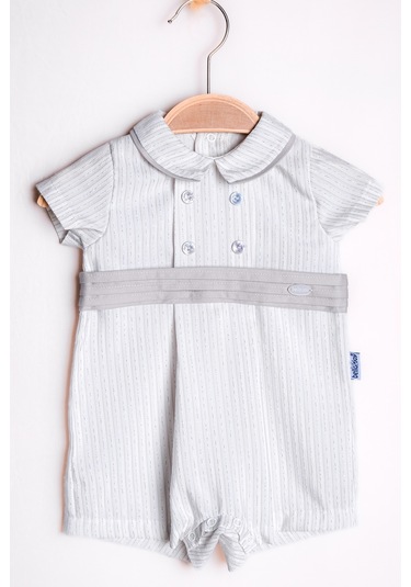 Yazlık Pileli Kemerli Düğme Detaylı Bebe Erkek Tulum Gri