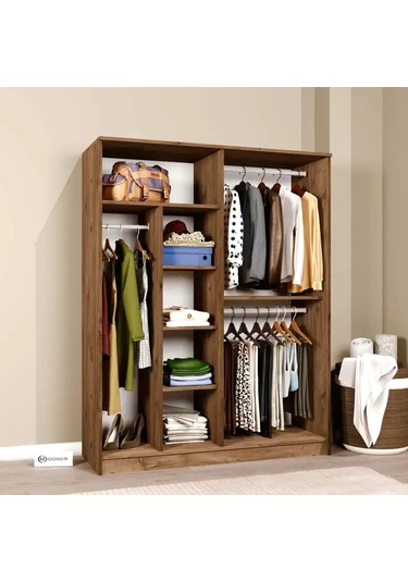Kardelen Serisi Atlantik Çam 4 Kapaklı 5 Raflı 140 Cm Elbise Dolabı Atlantik Çam