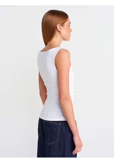 Dilvin 31589 Büzgülü Kayık Yaka Top-beyaz Beyaz