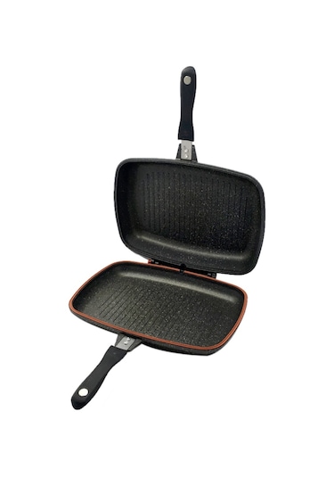 Özkent Granit Çift Taraflı İkiz Et Balık Izgara Tavası 36 CM