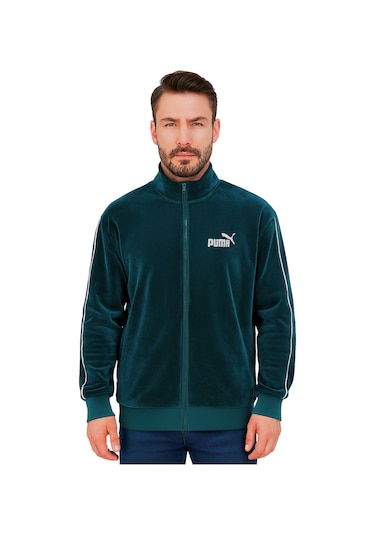 Puma Essentials Elevated Velour Track Erkek Siyah Ceket Yeşil