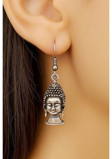 Zen Ruhlu Buda Şekilli Kadın Küpe Çift Adet Gümüş Kaplama El Yapımı Küpe Gümüş