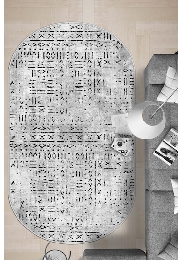 West Home Dijital Baskı Yıkanabilir Kaymaz Taban Oval Mutfak Halısı Salon Halısı Ve Yolluk Wh 548 Grey Oval