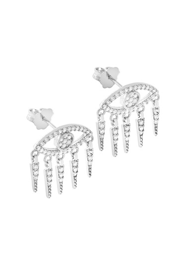 Tesbihane Göz Tasarım Silver Renk 925 Ayar Gümüş Kadın Küpe