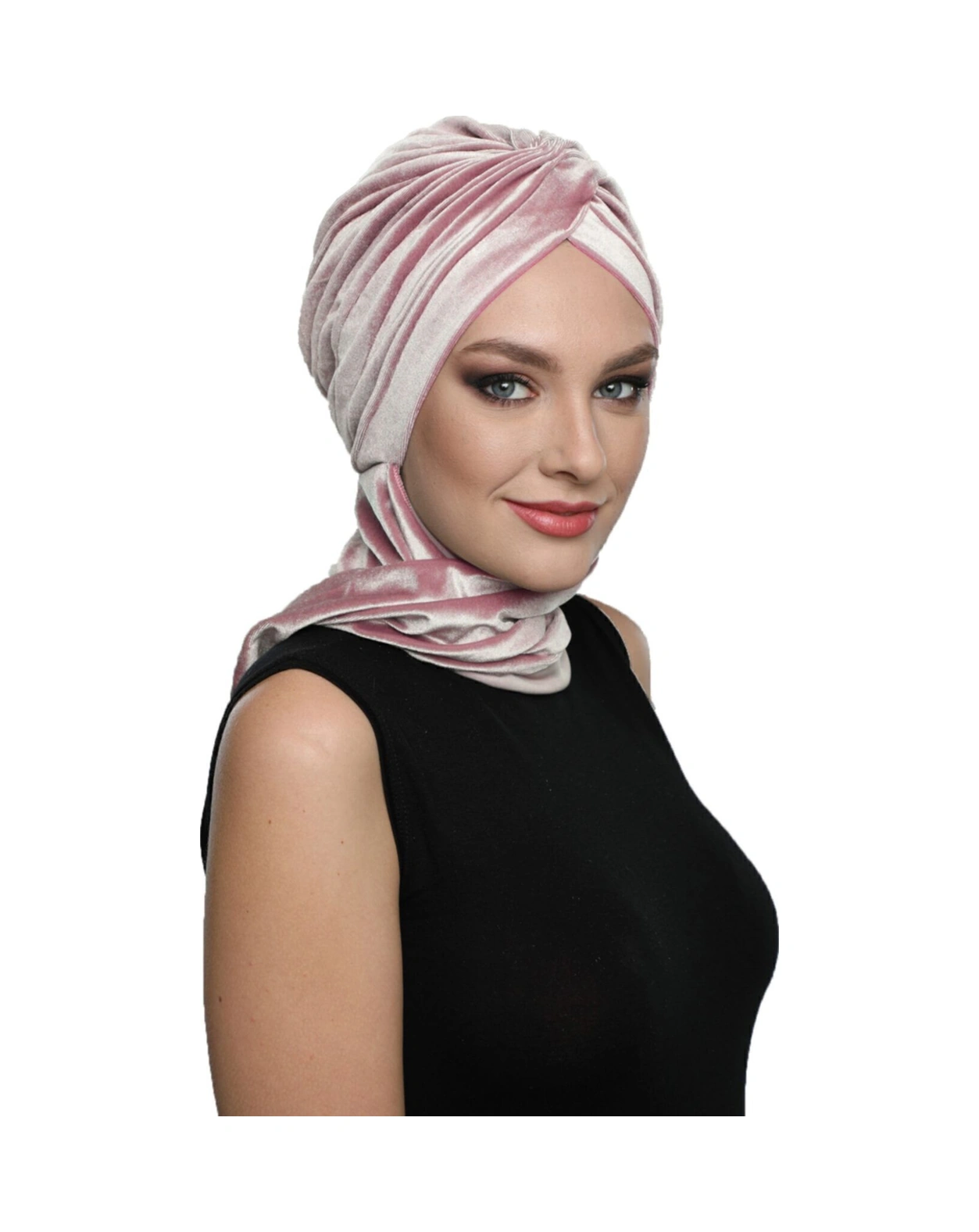 Kadife Çapraz Atkılı Pudra Hazır Türban Tesettür Bone Pudra