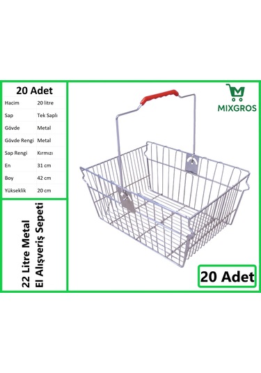 Tel Market Alışveriş El Sepeti 20 Litre 20 Adet Metal