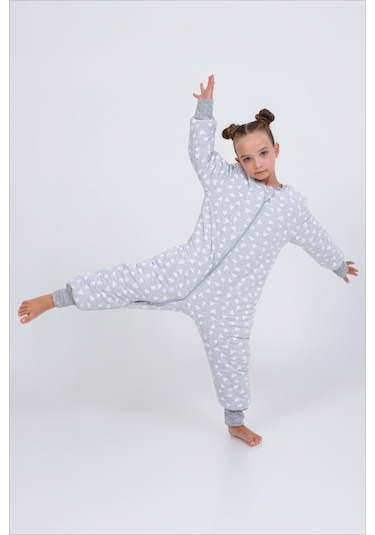 Kız Erkek Çocuk Kalın Elyaf Dolgulu Premium Kalite 2.5 Tog Desenli Uyku Tulumu Koyu Gri