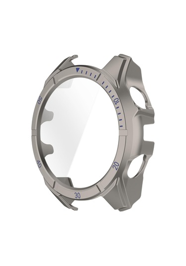 Garmin Tactix 8 İçin Amoled 51mm Temperli Film Entegre Pc İzle Koruyucu Kılıf Titanyum Mavisi