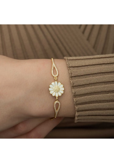 Blackcraft 925 Ayar Gümüş Gold Papatya Bileklik Zarif Renkli