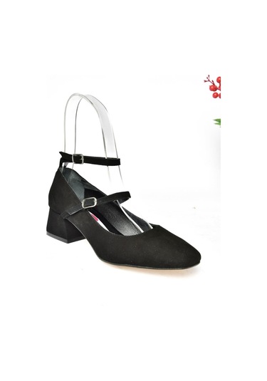 Fox Shoes R654037202 Siyah Süet Kalın Topuklu Kadın Ayakkabı Siyah