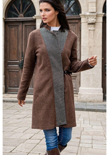 Kahve, Deri Tokalı, Zincir Garnili, Hakim Yaka, Kaşe Kaban Kahve