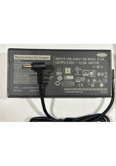 20 Volt 12 Amper Asus Uyumlu Adaptör 240 Watt 6.0 Mm 3.7 Mm Asus Uyumlu Notebook Adaptör
