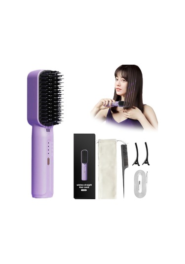Vkemall Kablosuz Mini İyon Saç Düzleştirici Testere - 3 Hız Ayarı, Usb Şarjlı, 3200mah Pil, Anti-yanık, Otomatik Kapanma - Mor