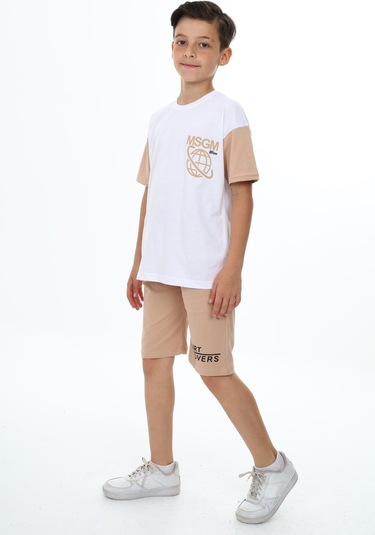 Erkek Çocuk Msgm Baskılı Şortlu Takım-5874-Bej