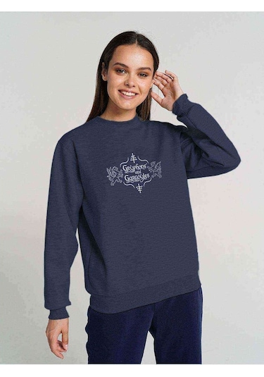 Riverdale Gryphons And Gargoyles Baskılı Indigo Mavi Kadın Sweat