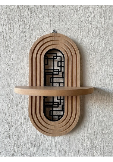 Ahşap Mdf Ortası Desenli Duvar Rafı - Labirent Desen