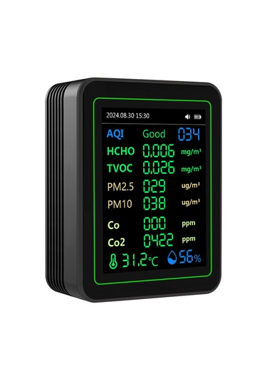 Gajeena Zn-mt14 Beyaz Ayaklı 12'li Hava Kalite Monitörü - Co, Co2, Pm2.5, Hcho Ve Tvoc Tespiti İle Ekranda Eğri Gösterim