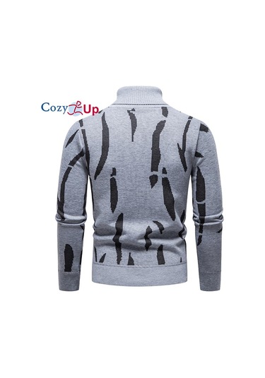 Cozy Up Erkek Kalınlaştırılmış Ve Kabarık Yüksek Yaka Kazak Açık Gri