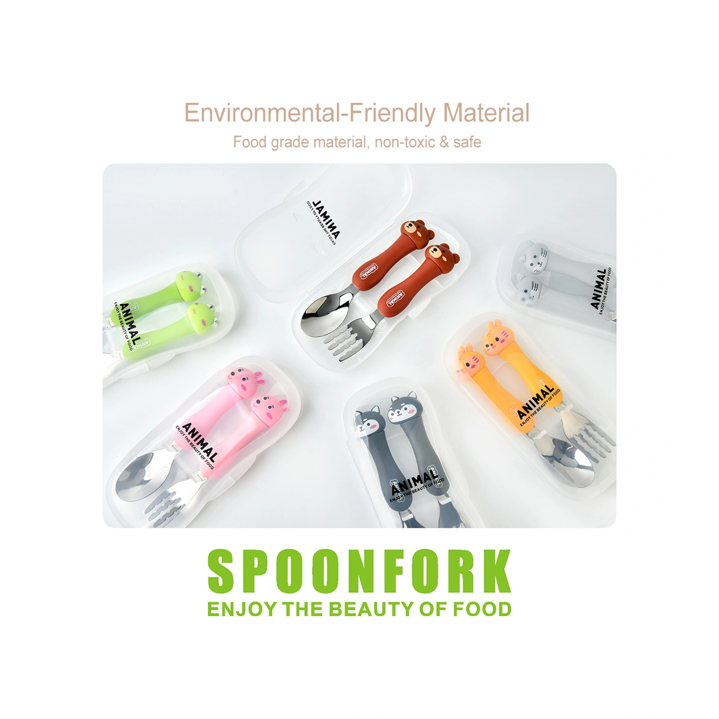 Youtek Seyahat İçin Taşınabilir 304 Paslanmaz Çelik Çocuk Çatal-kaşık Seti, Yeşil Renkli Kutu İle Komple Pp Malzeme Diğer