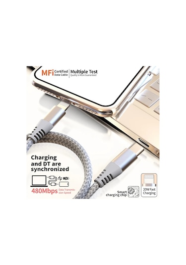 Honeybeeshop 3 Adet Simli Gri Type Cden Lightning Kablo 20w Pd Hızlı Şarj İphone Uyumlu 14 13 12 İçin Mfi Sertifikalı 3lü Paket 1m
