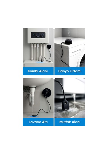 Şımart Akıllı Su Kaçağı Dedektörü Problu, 100db Alarm Sesli, Uygulama Bildirimli Siyah