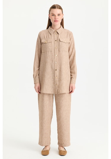 Esswaap Çift Cep Detaylı Pantolonlu Takım Camel Camel