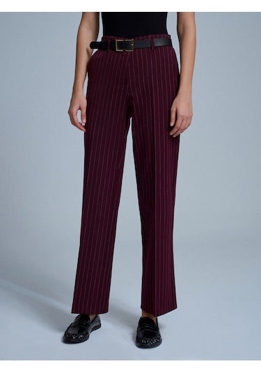 Dilvin 72235 Kemerli Düz Kesim Pantolon-bordo Bordo