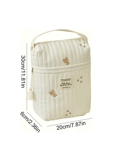 Yaprak Desenli Organızer Bebek Çantası Krem