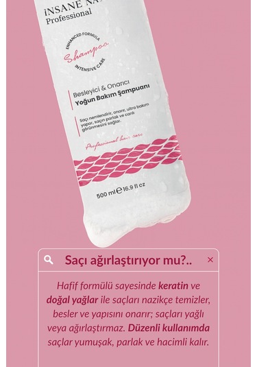 Insane Naturale Yıpranmış Saçlar İçin Onarıcı Yoğun Bakım Şampuanı 500 ML