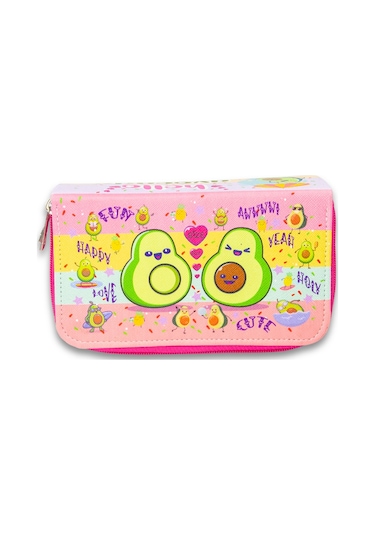 Kalem Kutusu Avocado Kawaii Desen Orginazer Üç Bölmeli Vegan Deri