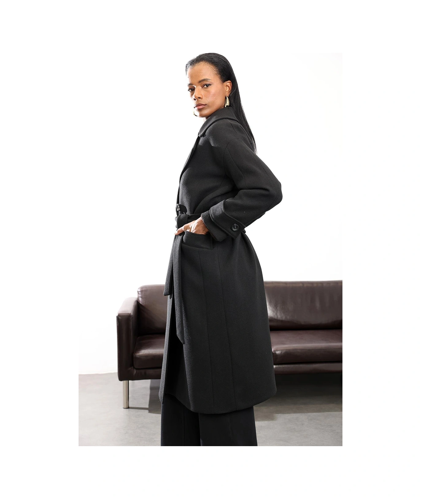 Siyah Kruvaze Kaşe Palto 1010 Siyah