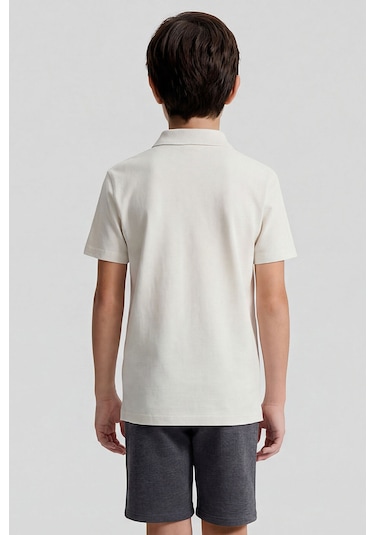 Tommy Life Ekru Polo Yaka Standart Fit Basic Unisex T-shirt - 11330
