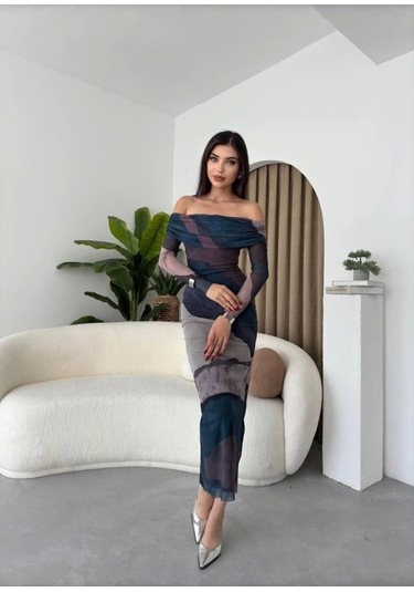 Sevilla Madonna Yaka Tül Elbise Haki