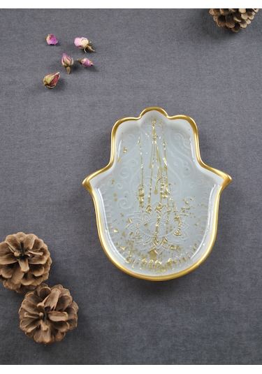 Hamsa Model Gold Sunumluk Çerezlik Tabağı Fatma Ana Eli Tabak 20