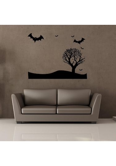 Yarasalar Ve Ağaç Folyo Sticker 80cm Uzunluk Siyah