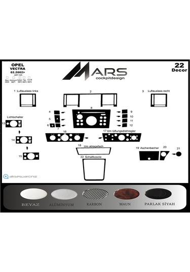 Opel Vectra C Konsol-torpido Kaplama 2002-2008 22 Parça Seçenekler
