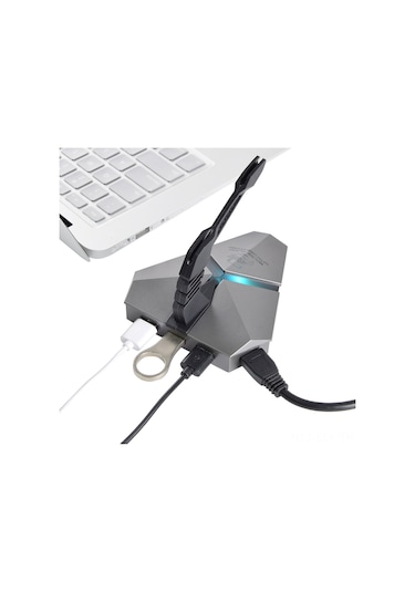 Xindoker Usb 3.0 Hub Oyuncu İçin 3 Port + Micro Sd Kart Okuyucu, 5gbps Hızlı Veri Transferi, Renkli Led Işık Ve Mouse Kablosu Tutucu, Plug & Play