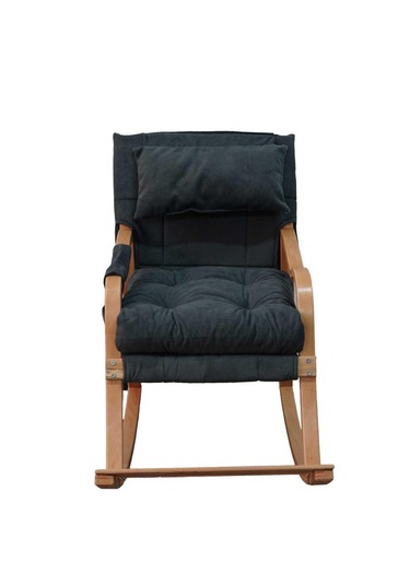 Reyo Paşa Ahşap Sallanan Sandalye, Çıkartılabilir Kılıflı Minderli, Boyun Yastıklı Dinlenme Koltuğu Emzirme Koltuğu Füme Füme